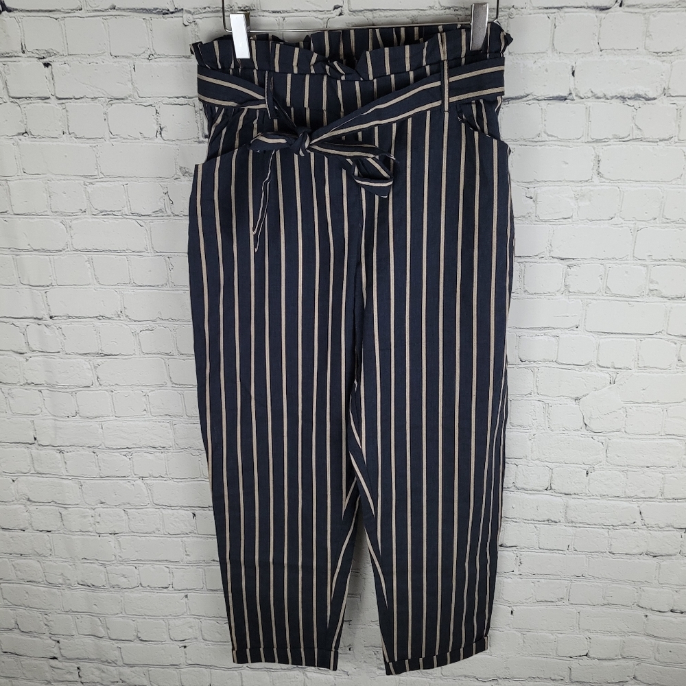 DRESS FORUM L.A. | paperback waist belted thin knit striped capri pants